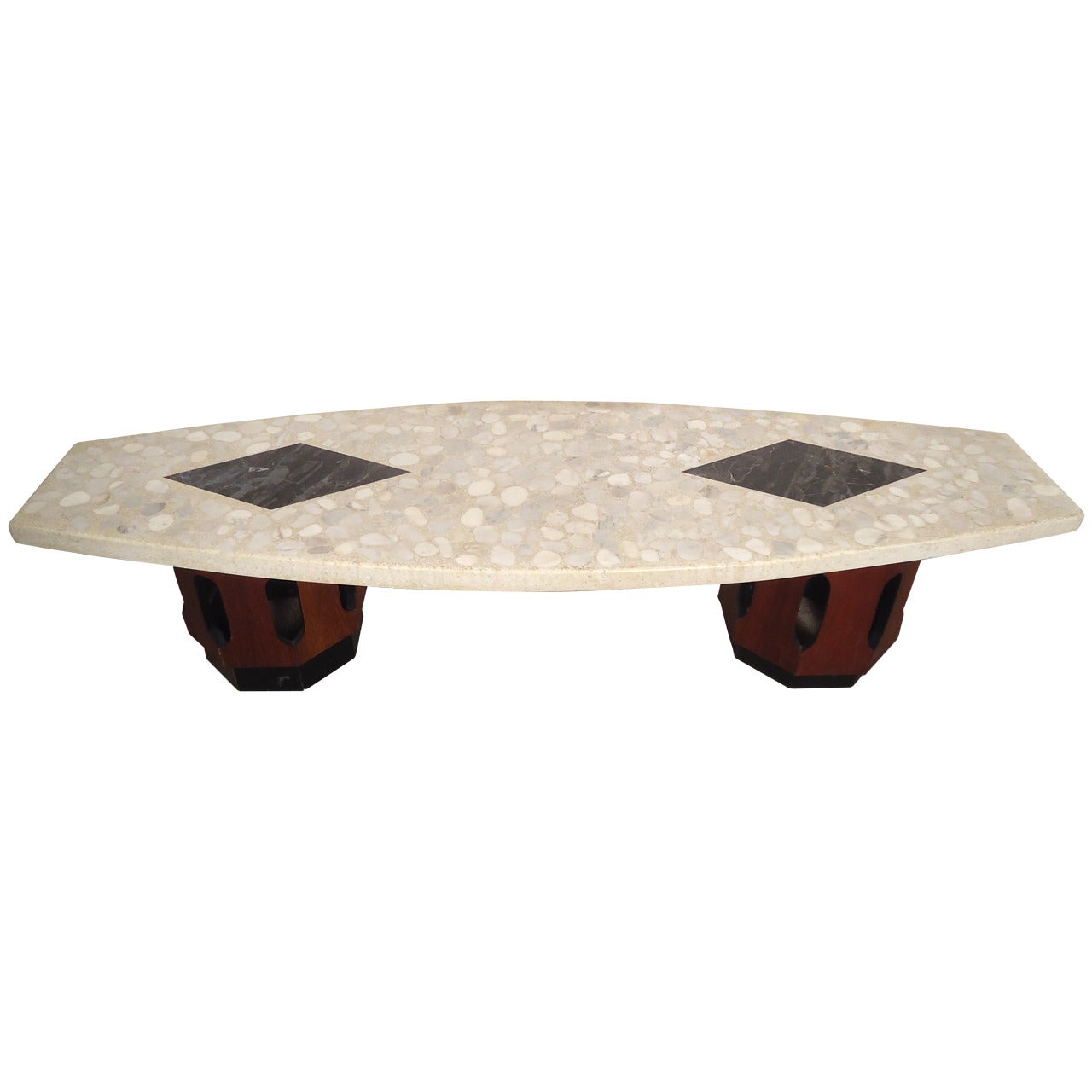 Sculptural Walnut and Terrazzo Coffee Table by Harvey Probber For Sale
