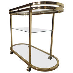 Mid-Century Modern Milo Baughman Three-Tier Brass and Glass Bar Cart