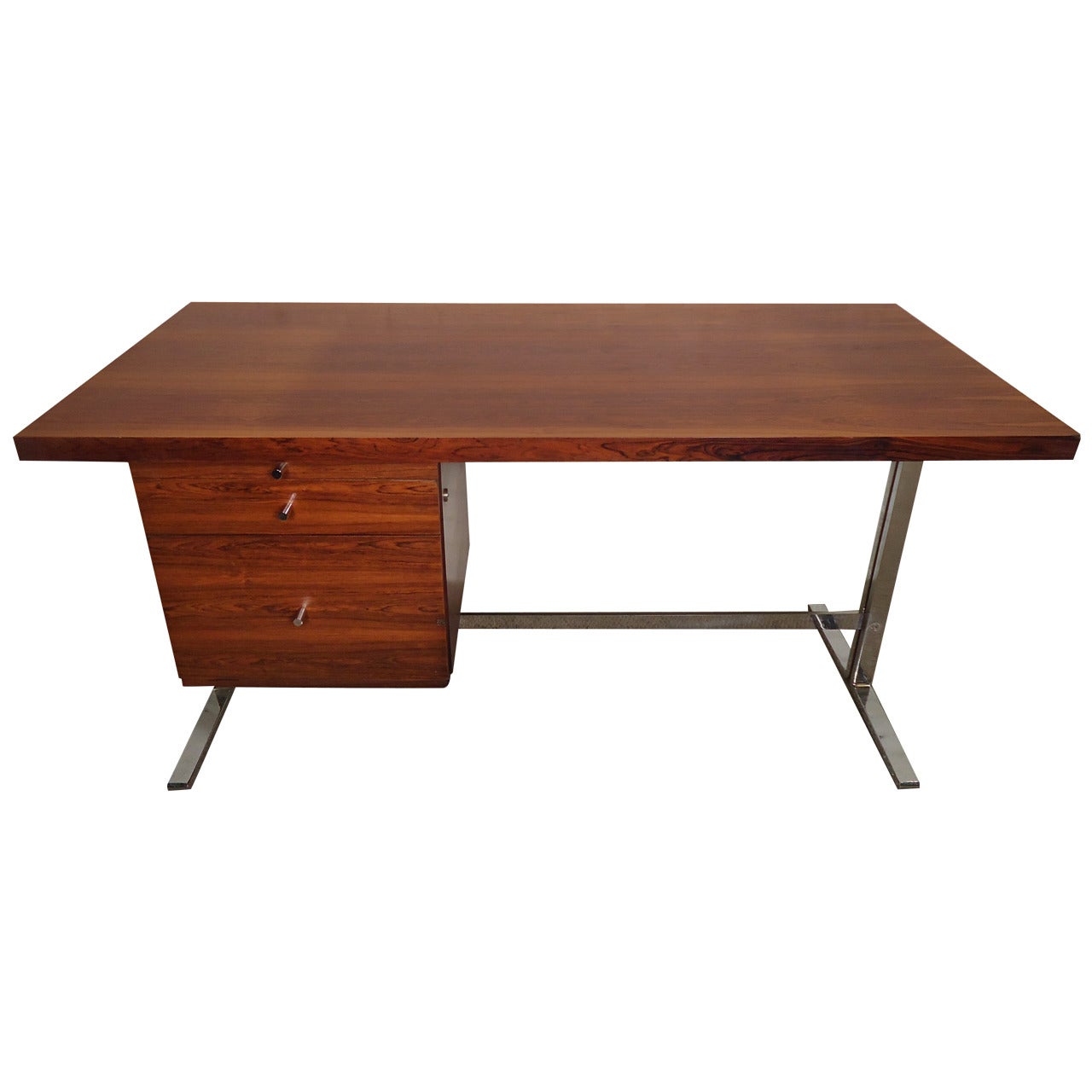 Mid-Century Rosewood Desk with Chrome Trim