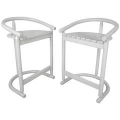 Pair Unique Slat Seat Mid-Century Modern Style Counter Stools 8