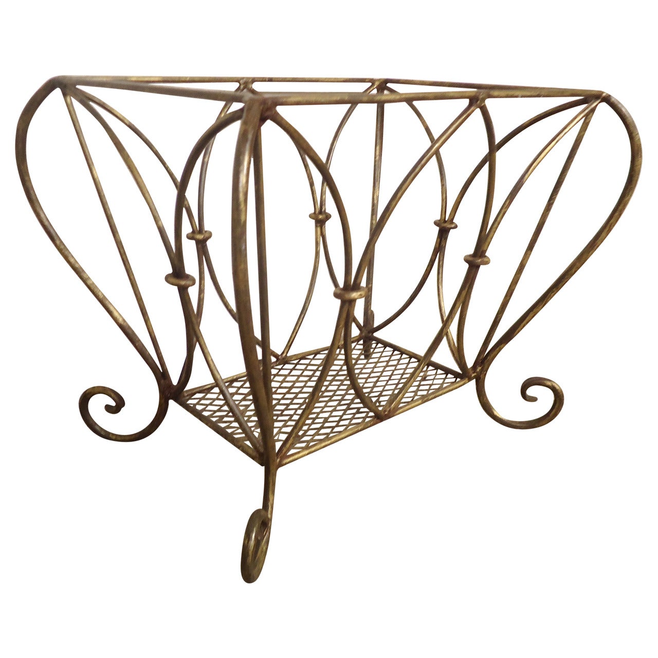 Hollywood Regency Style Wrought Iron Basket For Sale