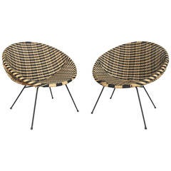 Vintage Pair of Mid-Century Modern Salterini Style Woven Lounge Chairs