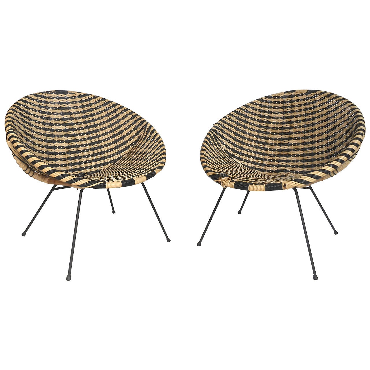 Pair of Mid-Century Modern Salterini Style Woven Lounge Chairs