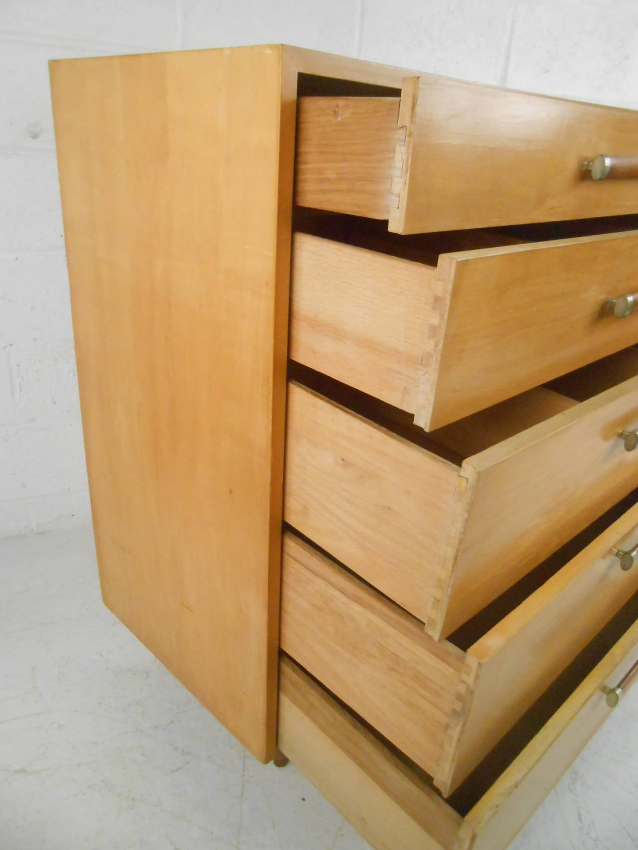 Mid-20th Century Unique Mid-Century Modern Maple Highboy Dresser