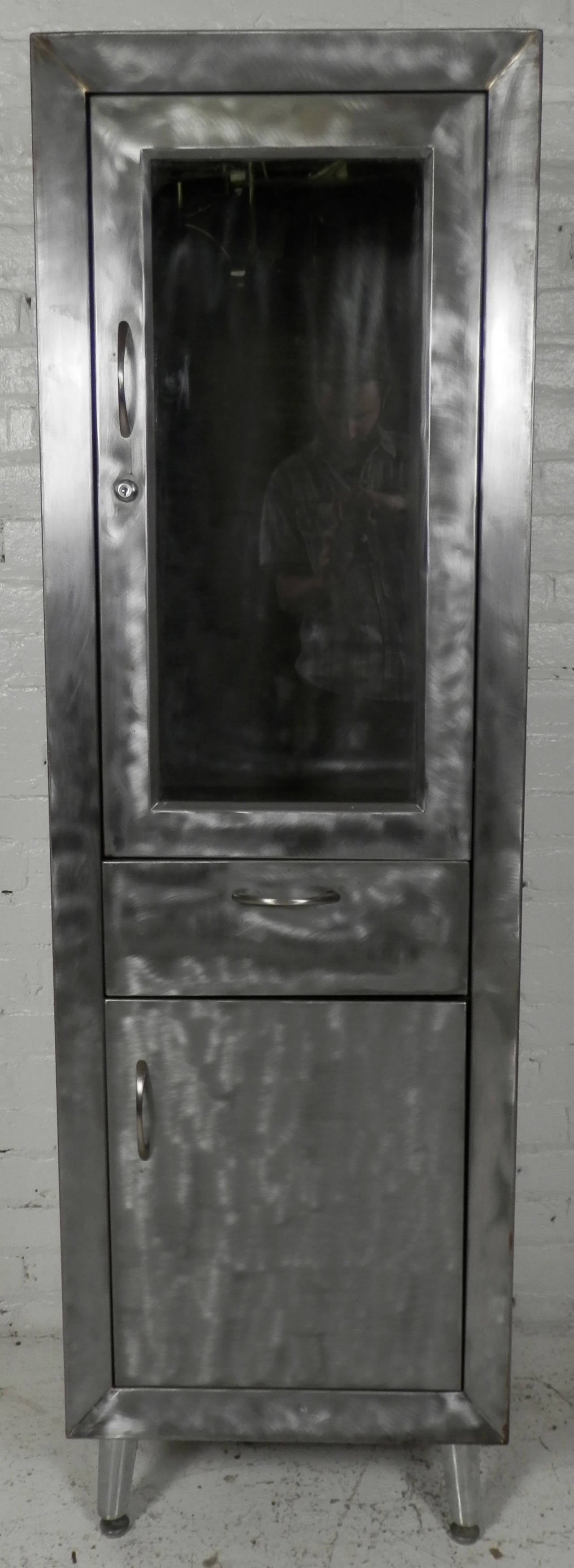 American Industrial Glass Front Cabinet with Brush Finish