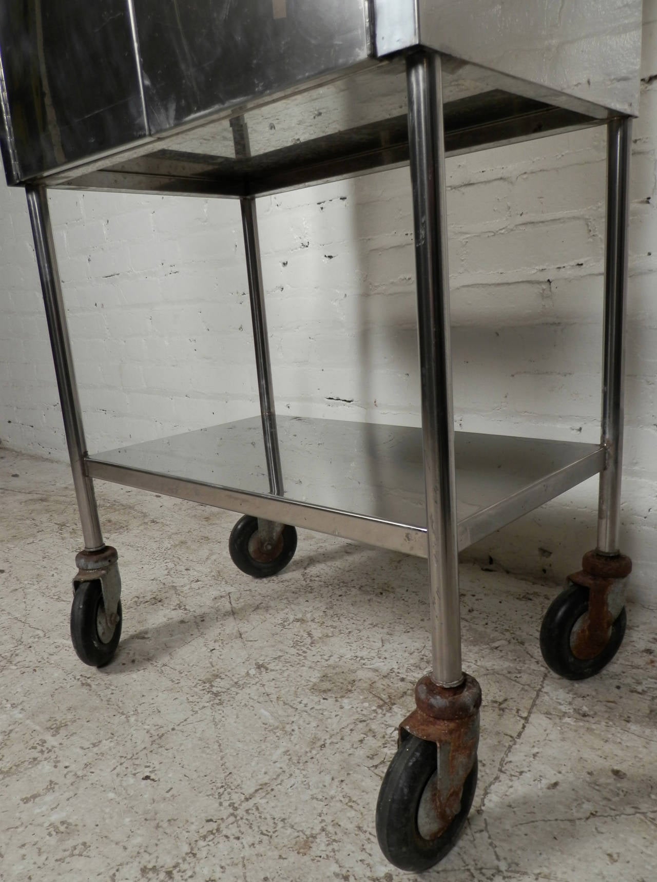 American Industrial Style Stainless Steel Medical Cart on Wheels