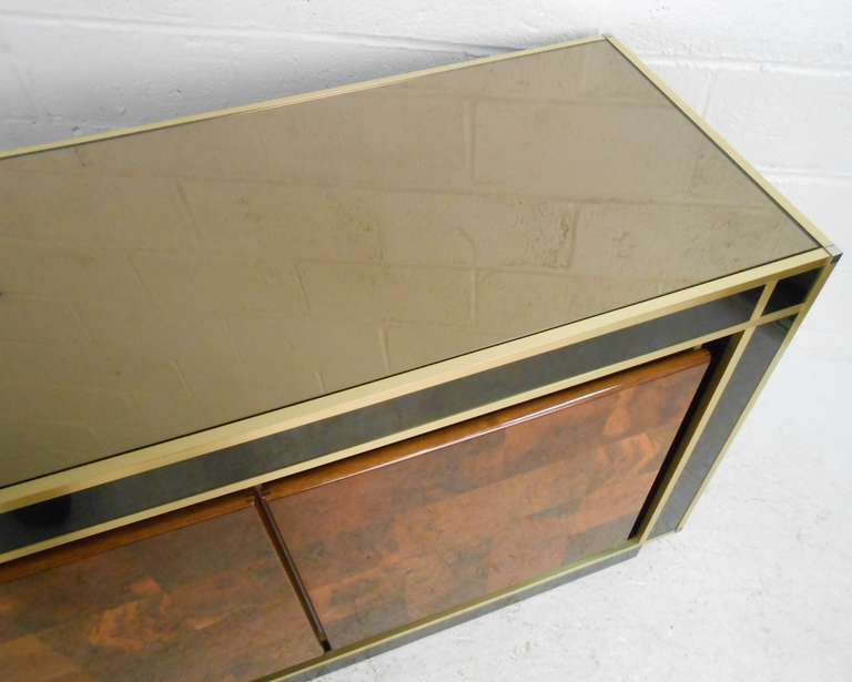 Glass Large Mid Century Modern Italian Credenza in the Style of Paul Evans
