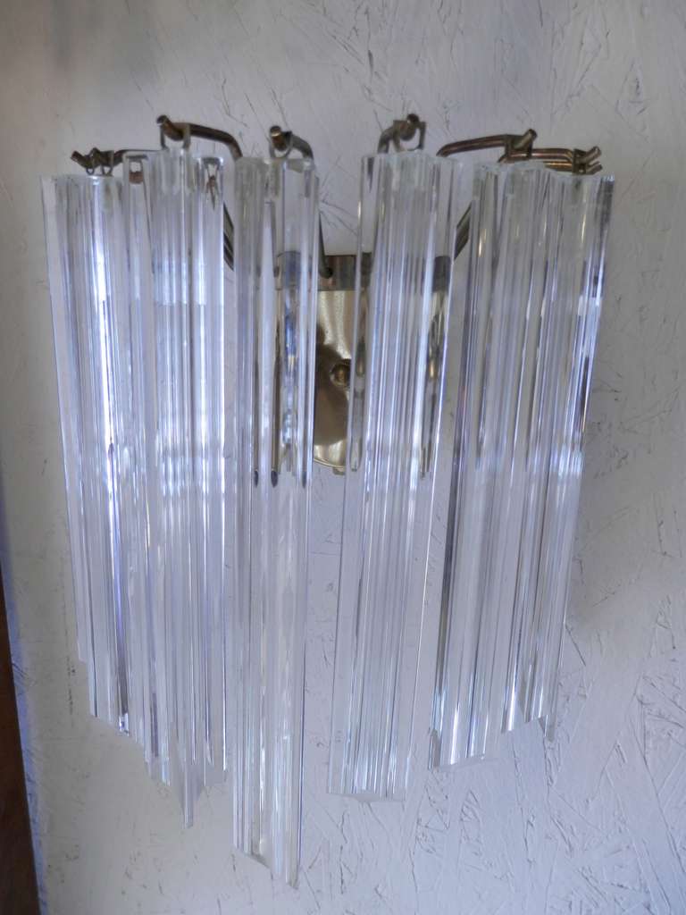Mid-Century Modern Hanging Sconces w/ Cut Prism Glass For Sale