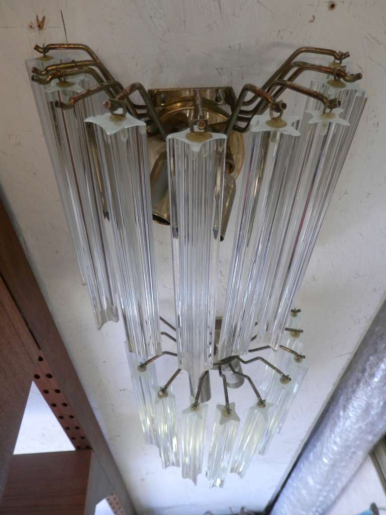 Hanging Sconces w/ Cut Prism Glass In Good Condition For Sale In Brooklyn, NY