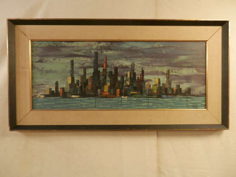 Framed oil painting of a city skyline in vivid colors and brush strokes.

(Please confirm item location - NY or NJ - with dealer).