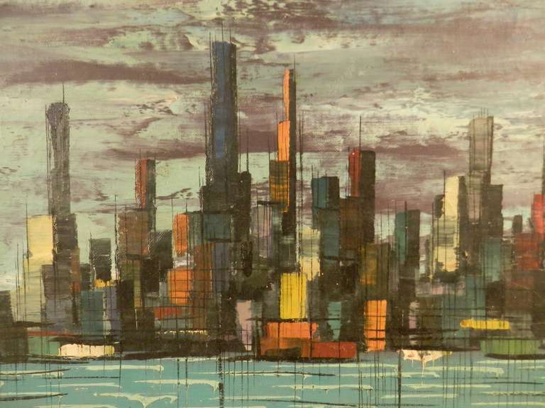 Unknown Vibrant Skyline Oil Painting Signed