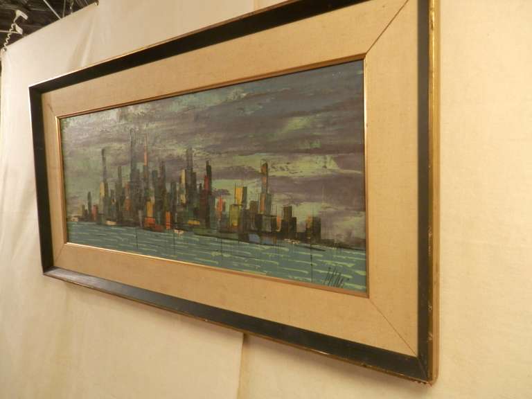20th Century Vibrant Skyline Oil Painting Signed
