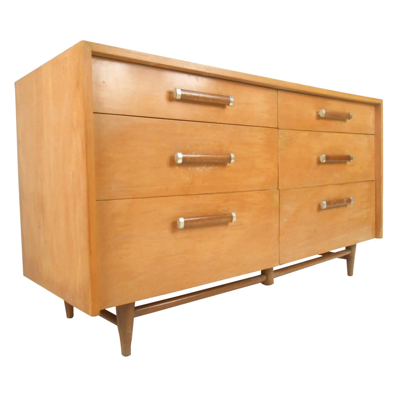 Unique Mid-Century Modern Maple Dresser with Brass Trim