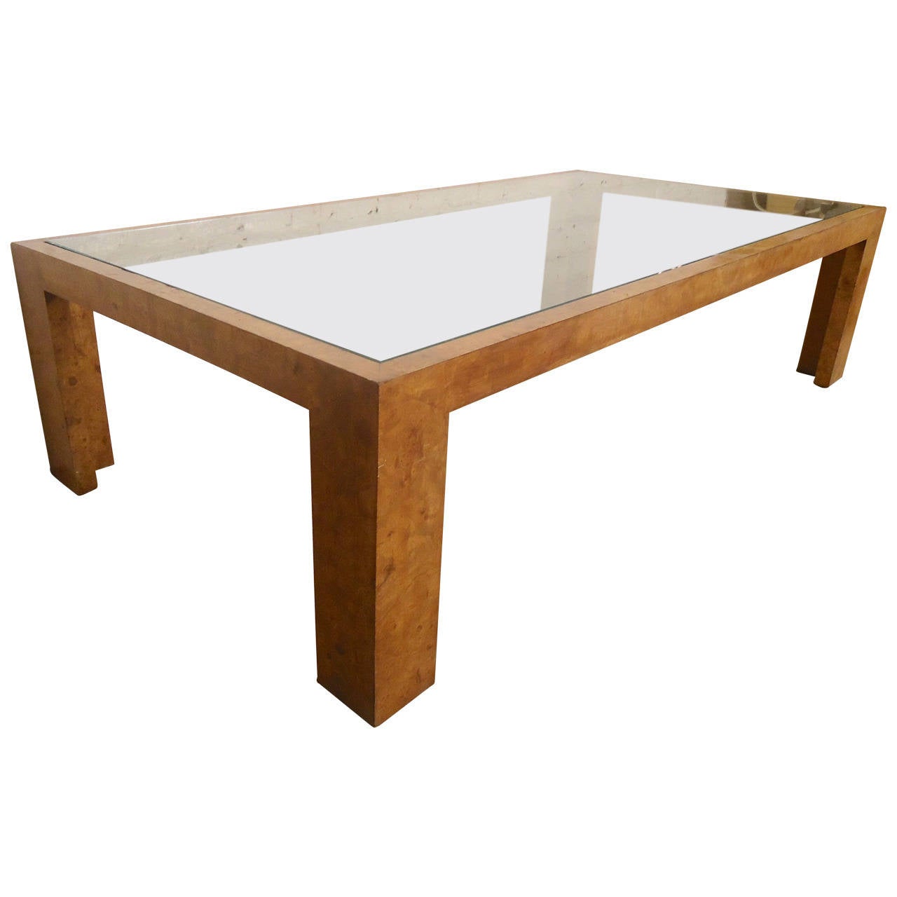 Rich Burlwood Glass Table by Milo Baughman For Sale at 1stDibs