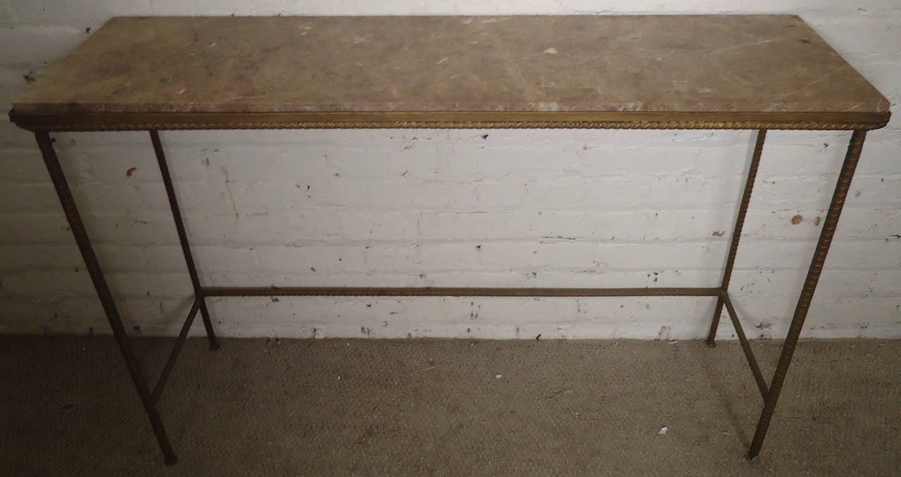 Mid-Century Modern Stylish Marble-Top Console Table with Rebar Base