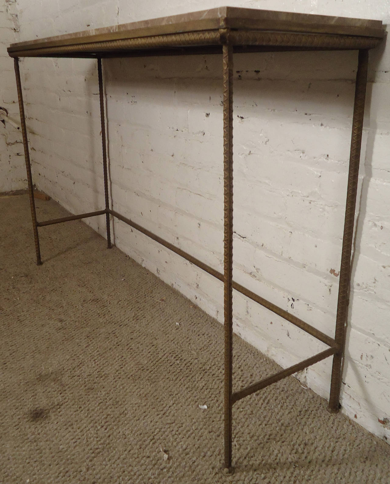 Stylish Marble-Top Console Table with Rebar Base 1
