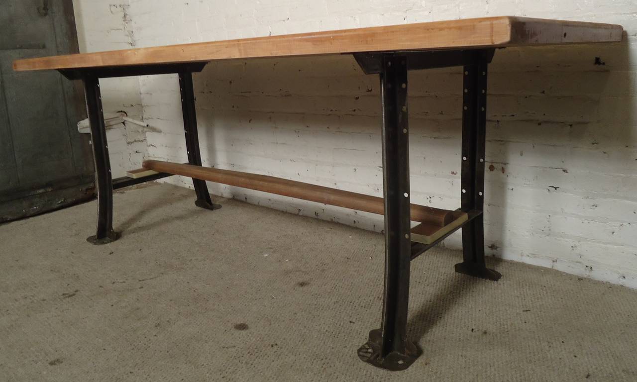 Industrial Butcher Block Dining Table on Solid Iron Legs