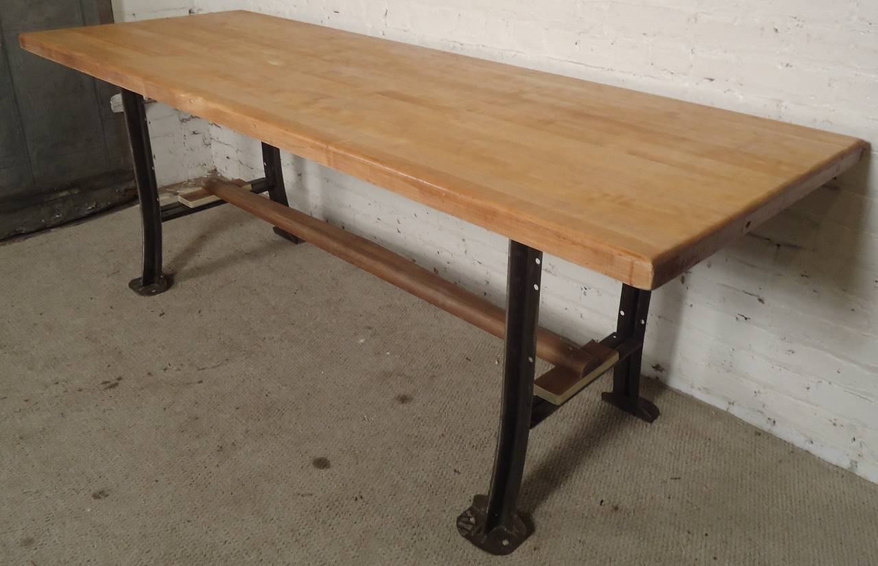 butcher block table with metal legs