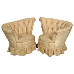 Pair of Vintage Tufted Slipper Chairs