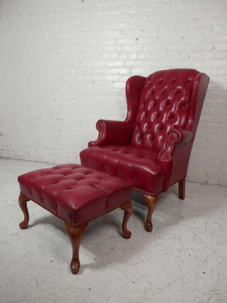Tufted Wingback Chair w/ Ottoman 5
