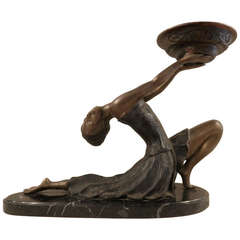 Art Deco Bronze On Marble Statue
