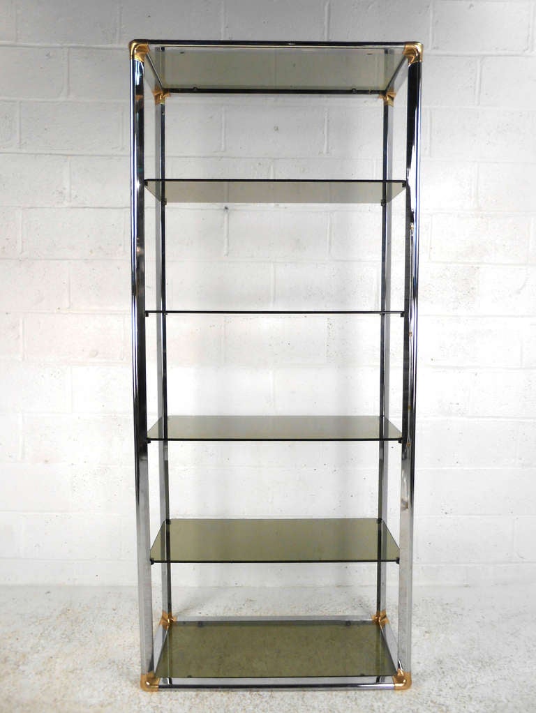 Milo Baughman Style Smoked Glass Etagere