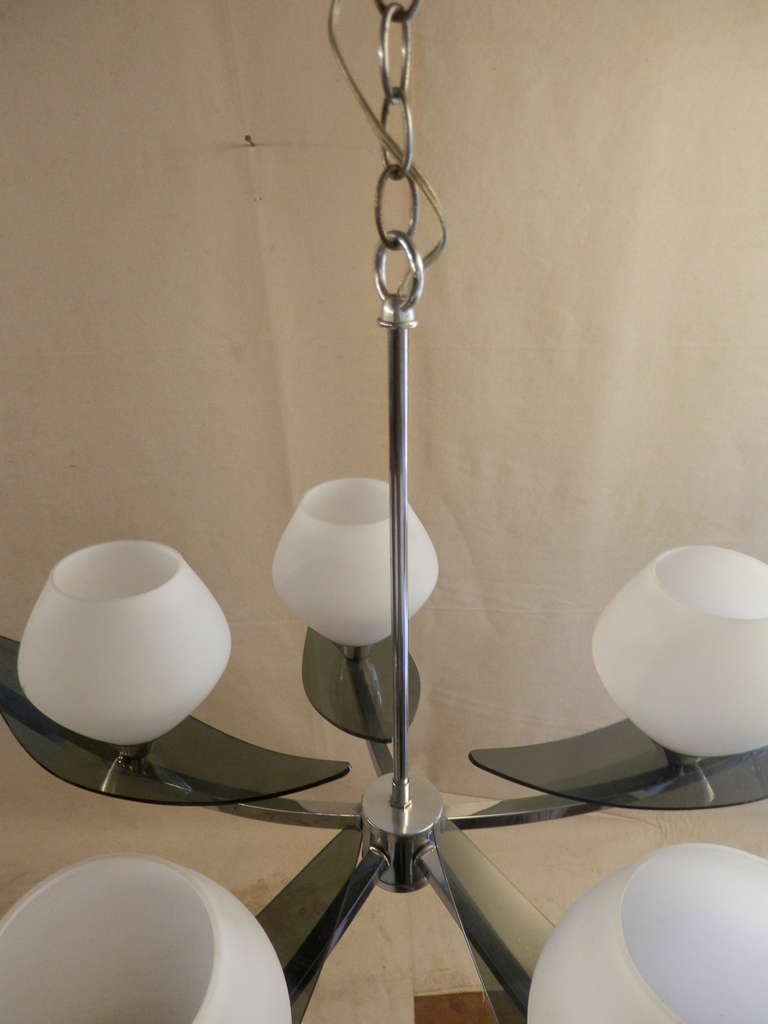 Elegant Five-Globe Chandelier With Tinted Lucite In Good Condition In Brooklyn, NY
