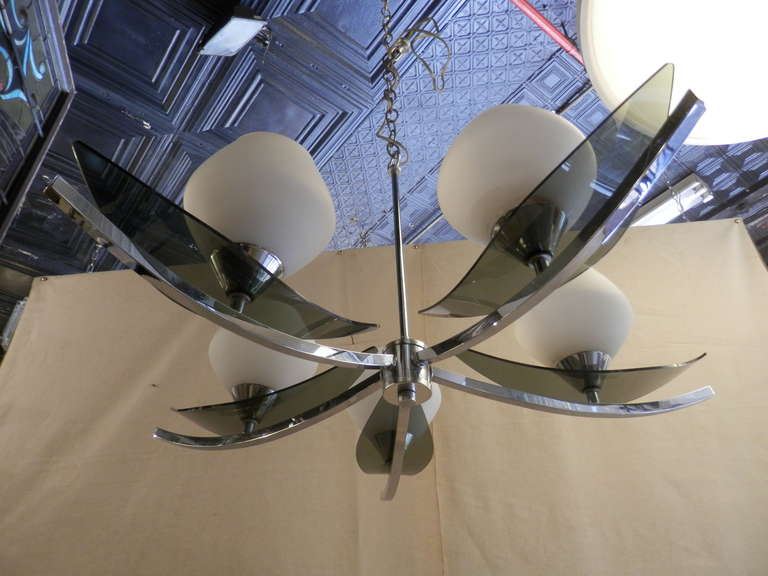 Elegant Five-Globe Chandelier With Tinted Lucite 1