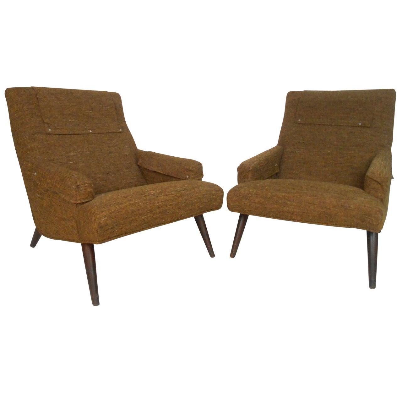 Pair of Unique Mid-Century Modern Lounge Chairs with Ottomans