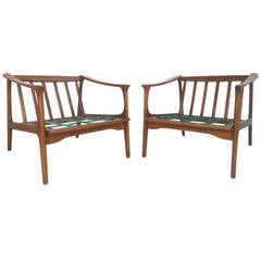 Pair of Mid-Century Modern Ib Kofod-Larsen Style, Sculpted Frame Lounge Chairs
