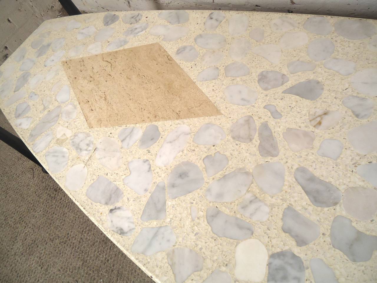 Mid-Century Modern Travertine and Terrazzo-Top Table For Sale