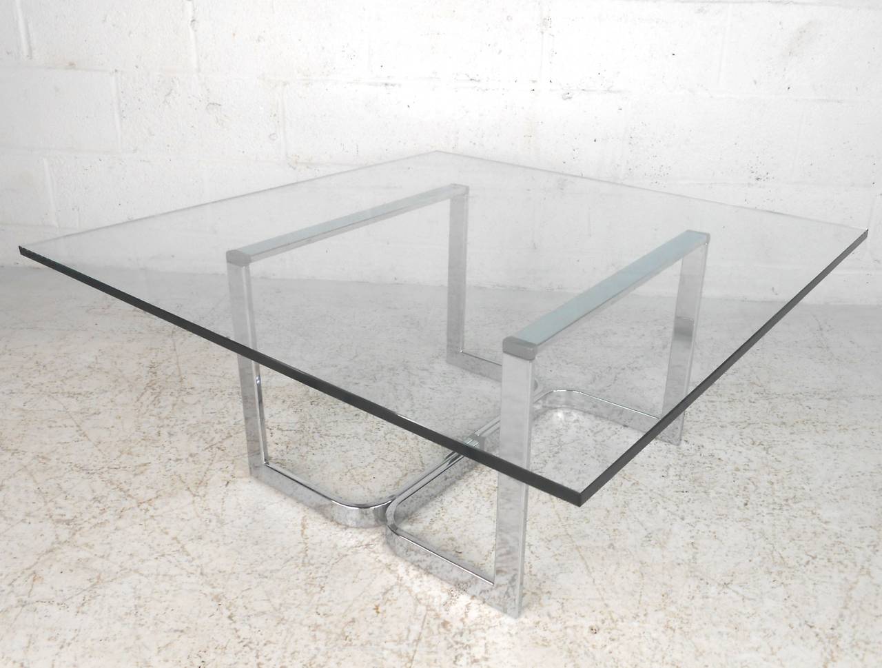 Mid-Century Modern Vintage Modern Chrome and Glass Coffee Table