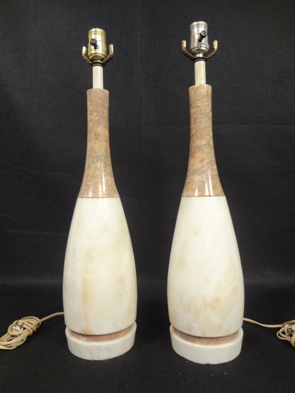 Pair of marble bowling pin style lamps. Sleek and tapered look for home or office.
Please confirm location NY or NJ