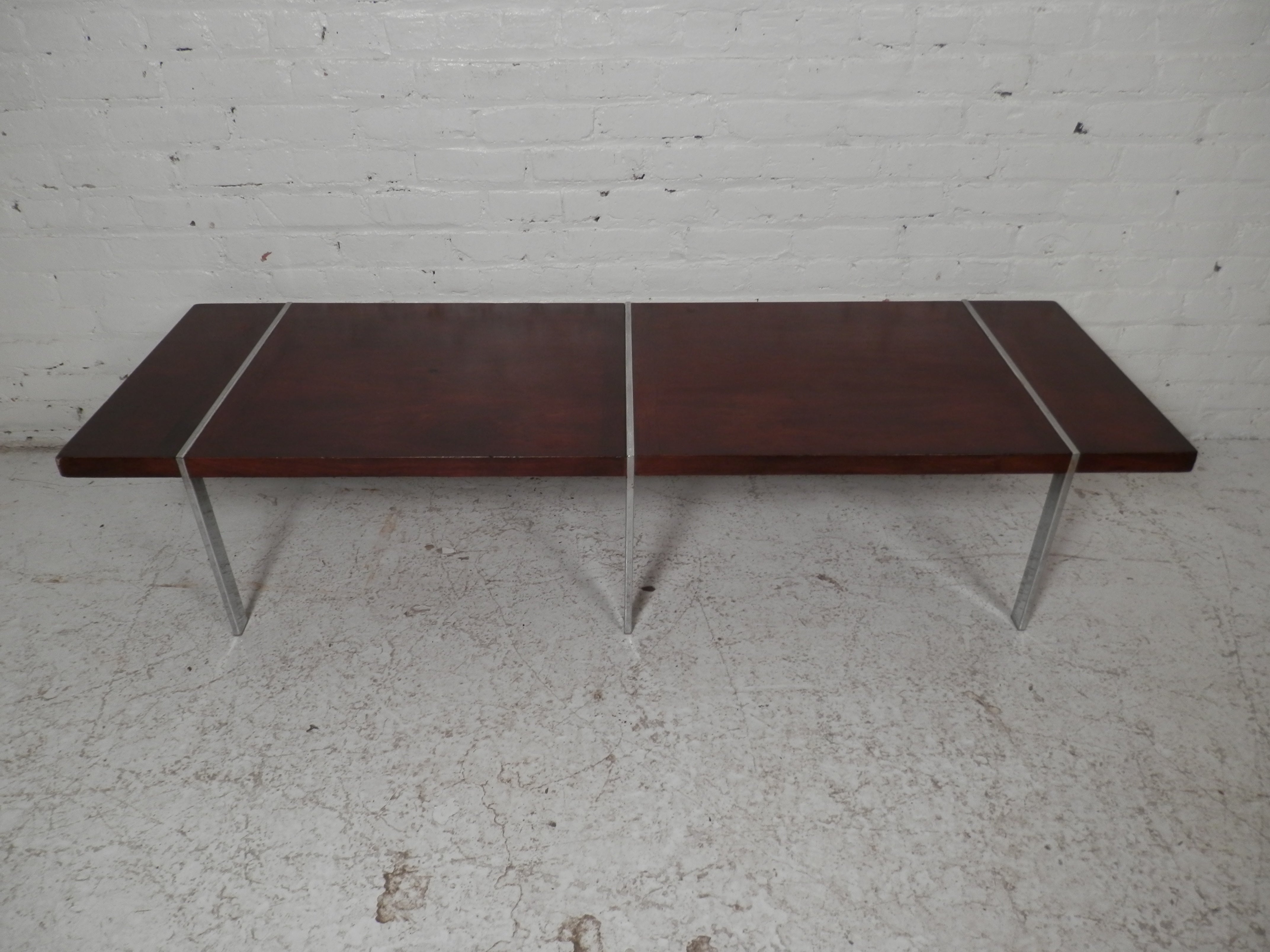 Long Chrome and Walnut Coffee Table by Lane