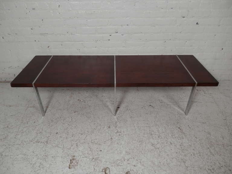 Long Chrome and Walnut Coffee Table by Lane