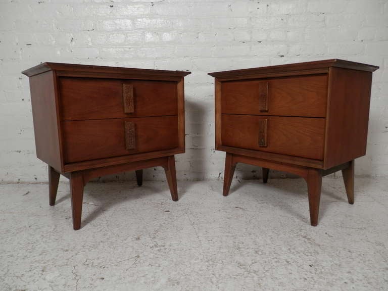Pair of Walnut Mid-Century Modern Nightstands