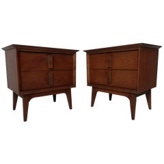 Pair of Walnut Mid-Century Modern Nightstands