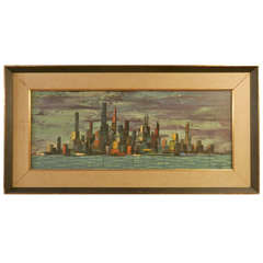 Vibrant Skyline Oil Painting Signed 4