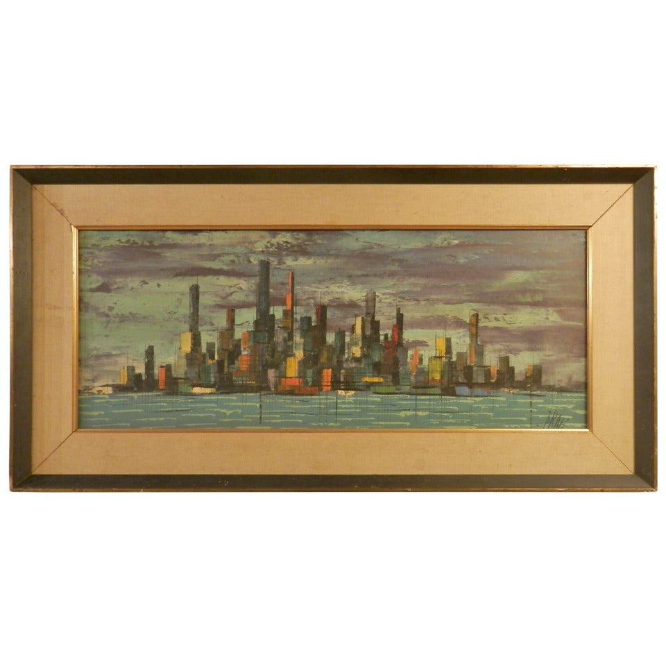 Vibrant Skyline Oil Painting Signed