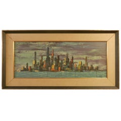 Vibrant Skyline Oil Painting Signed