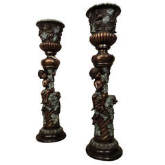 Vintage Pair of Detailed Pillars In Bronze