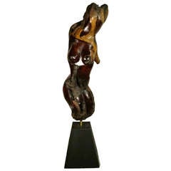 Exquisite Solid Wood Female Sculpture, Signed