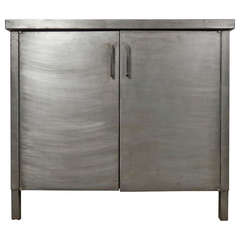 Vintage Mid Century Factory Cabinet In Bare Metal Finish