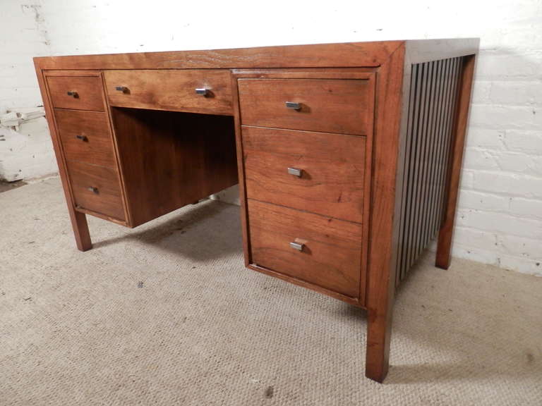 Mid-Century Modern Executive Desk with Rosewood Sides by Lane