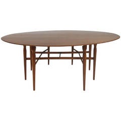 Retro Edward Wormley Style Oval, Drop-Leaf Table