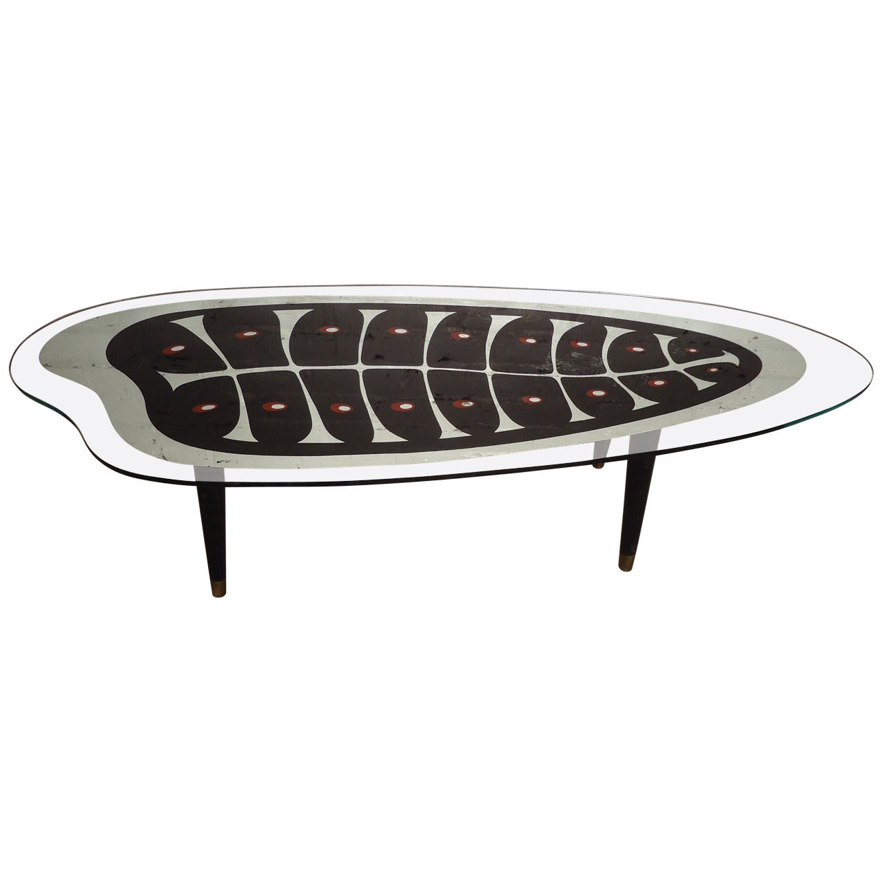 Rare Mid-century Mirrored Coffee Table with Painted Design