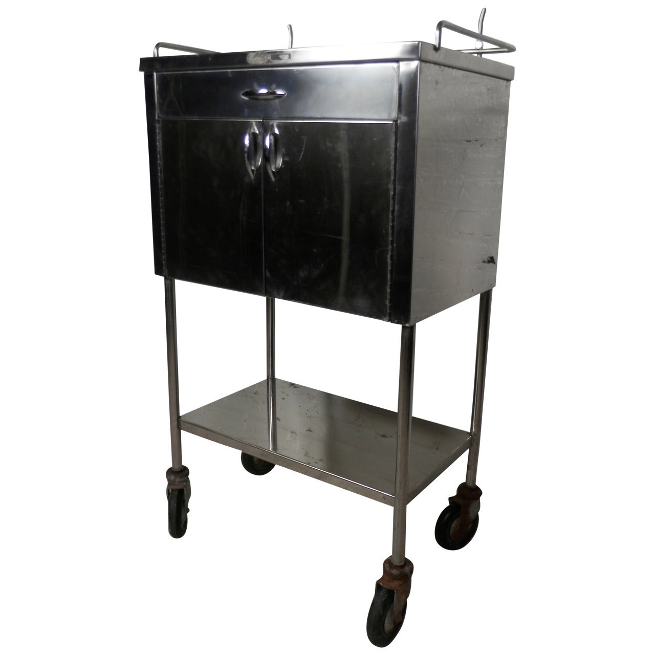 Industrial Style Stainless Steel Medical Cart on Wheels