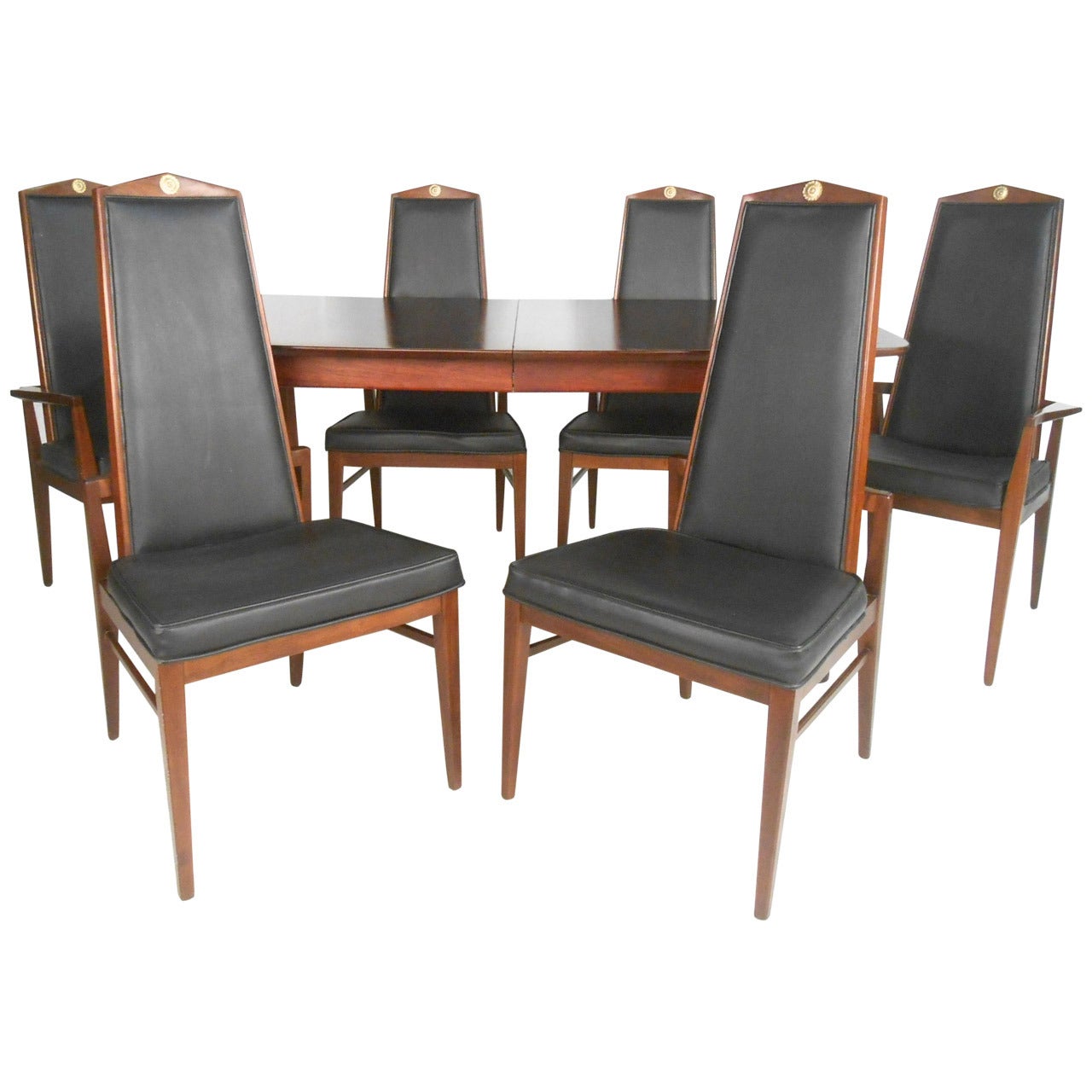 Mid-Century Modern Dining Set Table with High Back Chairs