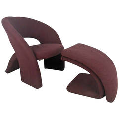 Mid-Century Modern Sculptural Lounge Chair with Ottoman