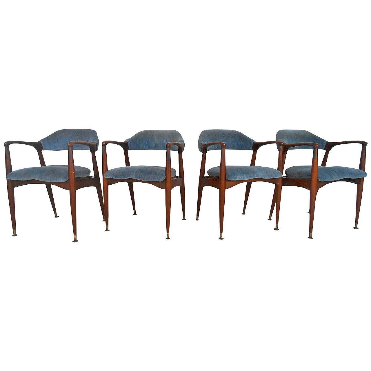Set of Unique Mid-Century Modern Walnut Dining Chairs at 1stDibs